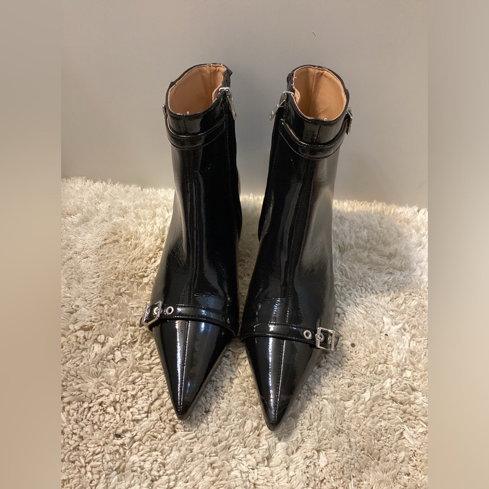 Ganni Eyelets Black Kitten Heel Boots Size EU 37